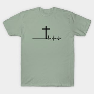 Cross Heartbeat Shirt | Christian Faith EKG Line Design T-Shirt